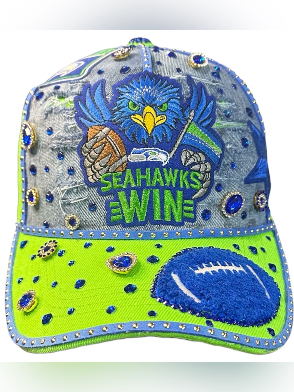 Seahawks Embellished Baseball Cap - Blue & Neon Green